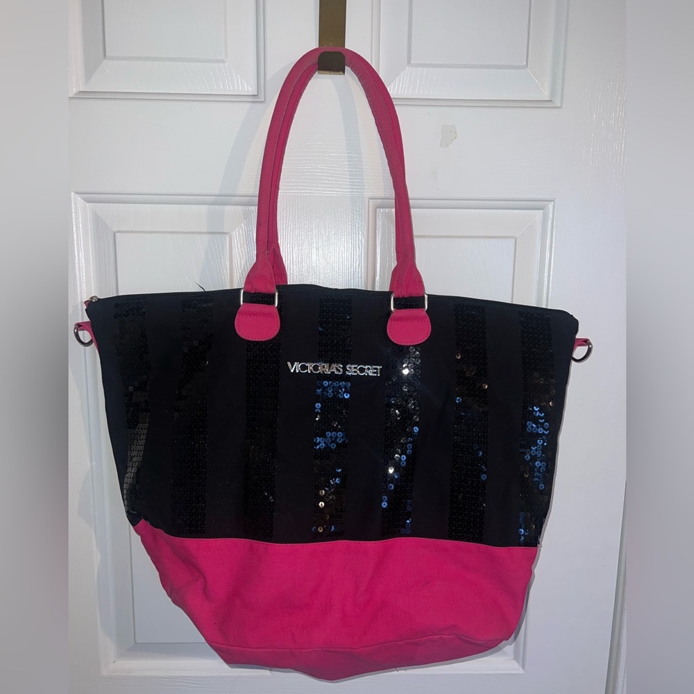 Victoria's Secret Black and Pink Sequin Tote